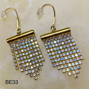 Crystal Rhinestone Fringe Earring - Short - Gold