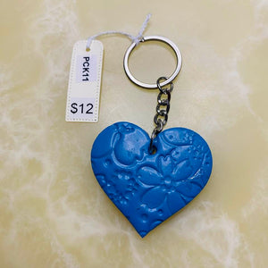 Polymer Clay - Heart Keyring - Floral (Blue) SOLD