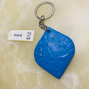 Polymer Clay - Diamond Drop Keyring - Floral (Blue) SOLD